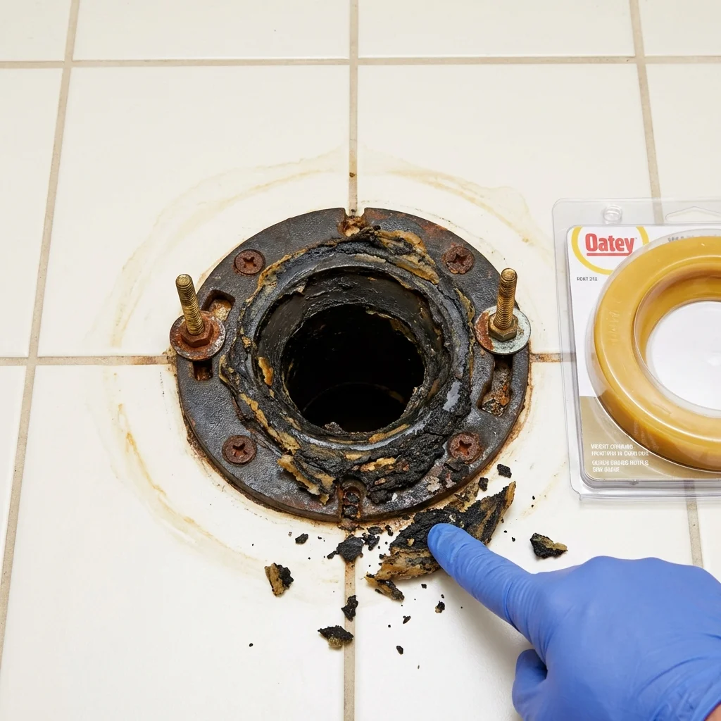 Failed wax ring showing water seepage at the base of a toilet in a Lanai City, HI home